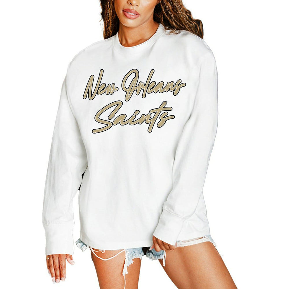 New Orleans Saints Gameday Couture Women's Classic Comeback Oversized Long Sleeve T-Shirt White | NFL