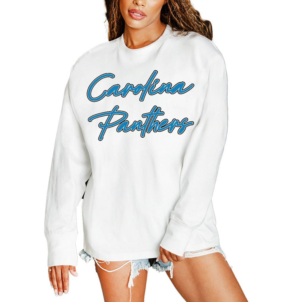 Carolina Panthers Gameday Couture Women's Classic Comeback Oversized Long Sleeve T-Shirt White | NFL