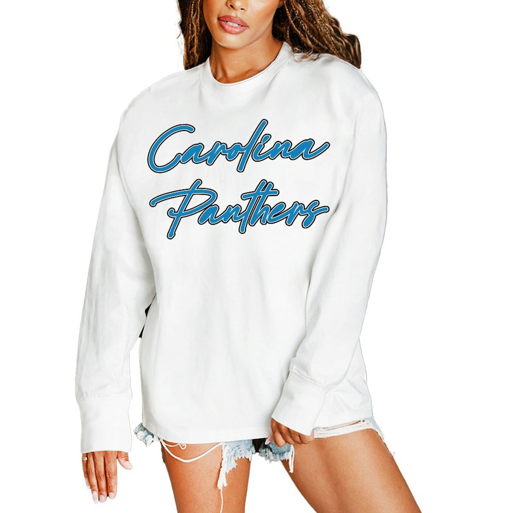 Carolina Panthers Gameday Couture Women's Classic Comeback Oversized Long Sleeve T-Shirt White | NFL