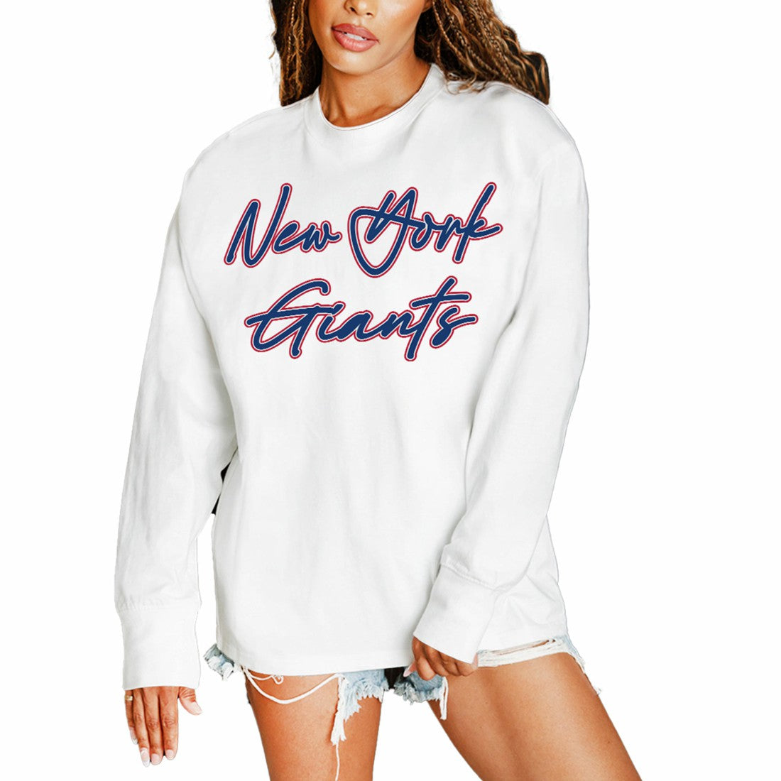 New York Giants Gameday Couture Women's Classic Comeback Oversized Long Sleeve T-Shirt White | NFL