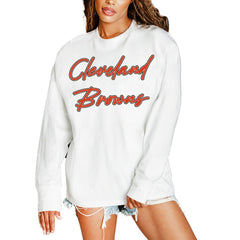 Cleveland Browns Gameday Couture Women's Classic Comeback Oversized Long Sleeve T-Shirt White | NFL
