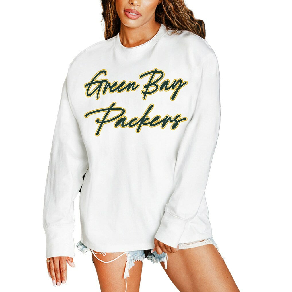 Green Bay Packers Gameday Couture Women's Classic Comeback Oversized Long Sleeve T-Shirt White | NFL