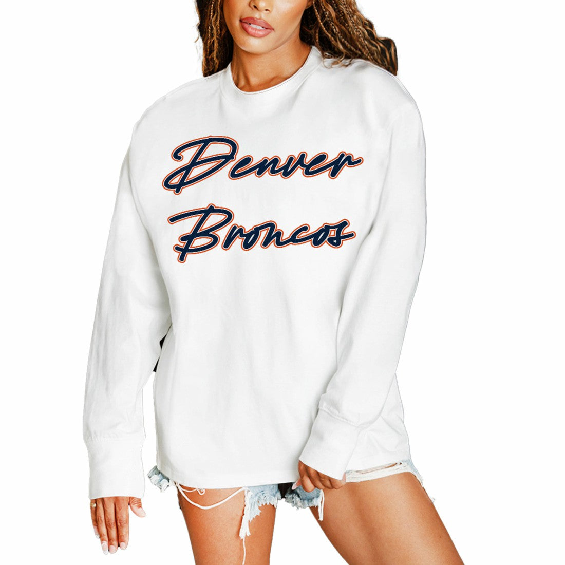 Denver Broncos Gameday Couture Women's Classic Comeback Oversized Long Sleeve T-Shirt White | NFL