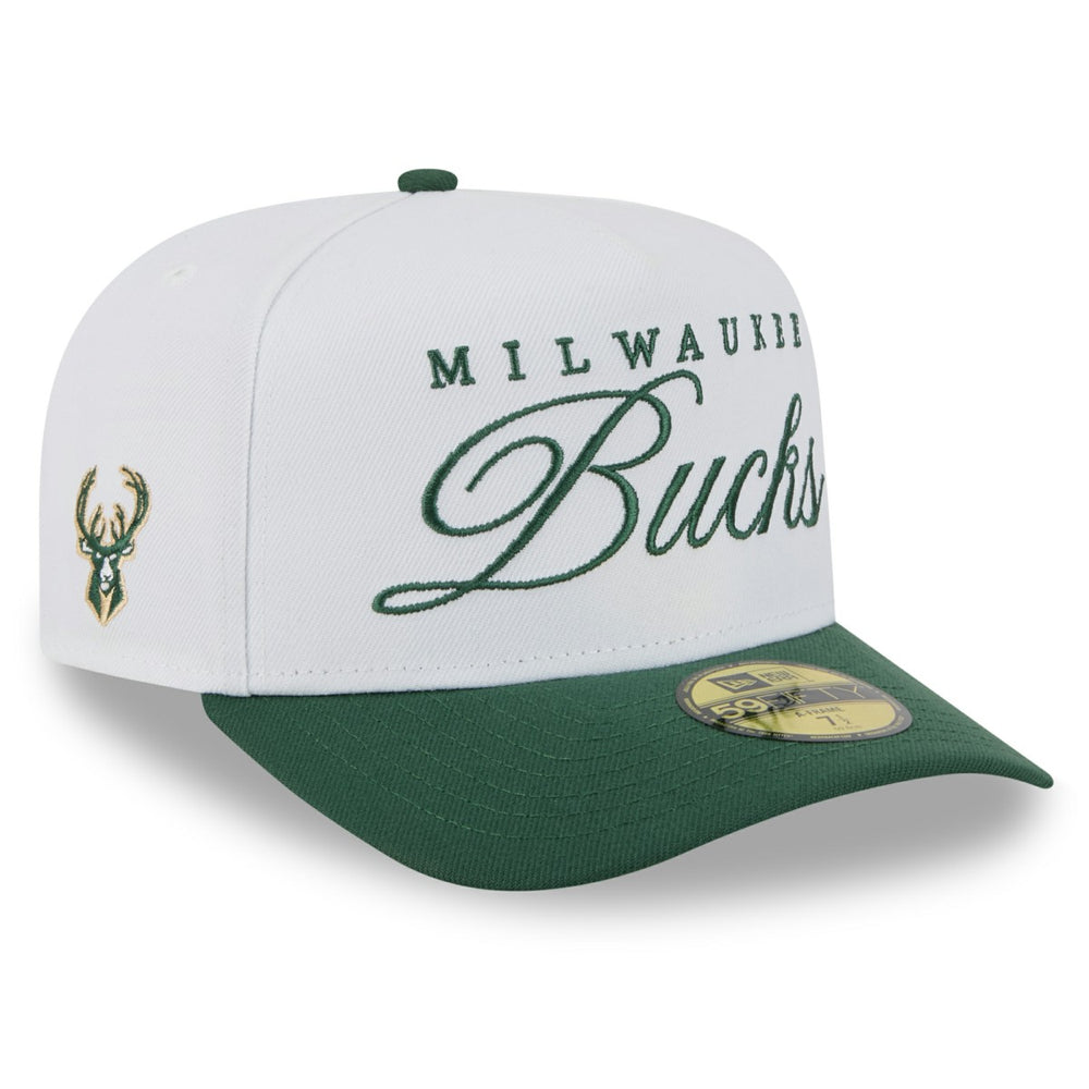 Milwaukee Bucks 2025 NBA Draft A-Frame 59FIFTY Fitted Hat White/Hunter Green - NBA