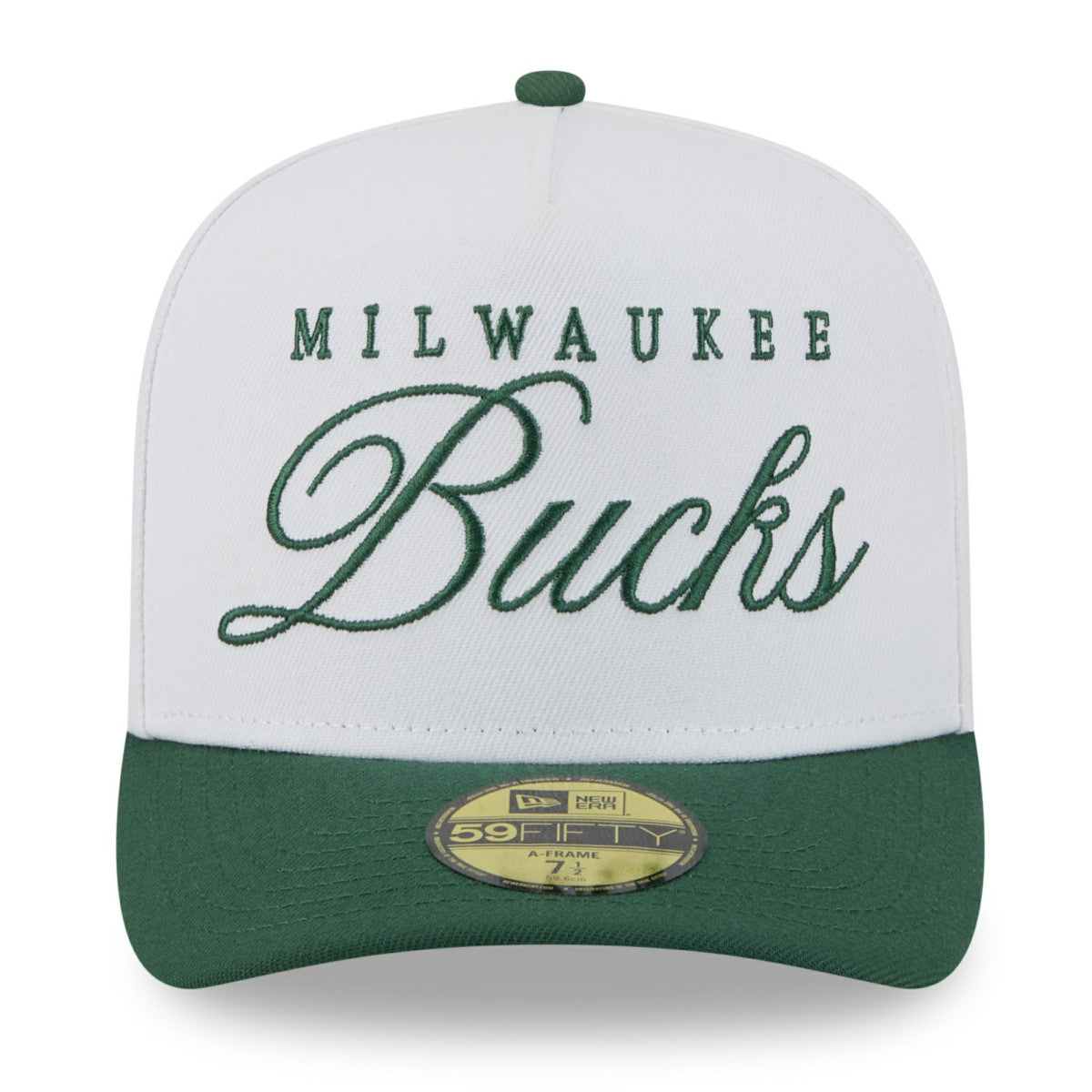 Milwaukee Bucks 2025 NBA Draft A-Frame 59FIFTY Fitted Hat White/Hunter Green - NBA