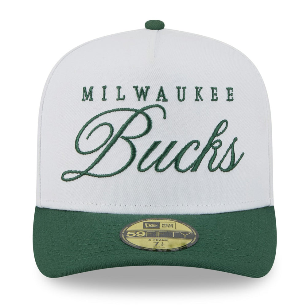 Milwaukee Bucks 2025 NBA Draft A-Frame 59FIFTY Fitted Hat White/Hunter Green - NBA