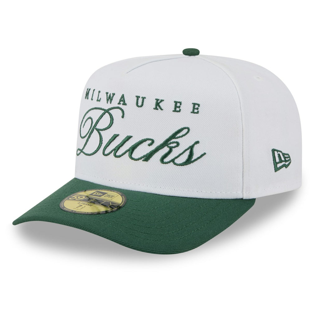 Milwaukee Bucks 2025 NBA Draft A-Frame 59FIFTY Fitted Hat White/Hunter Green - NBA