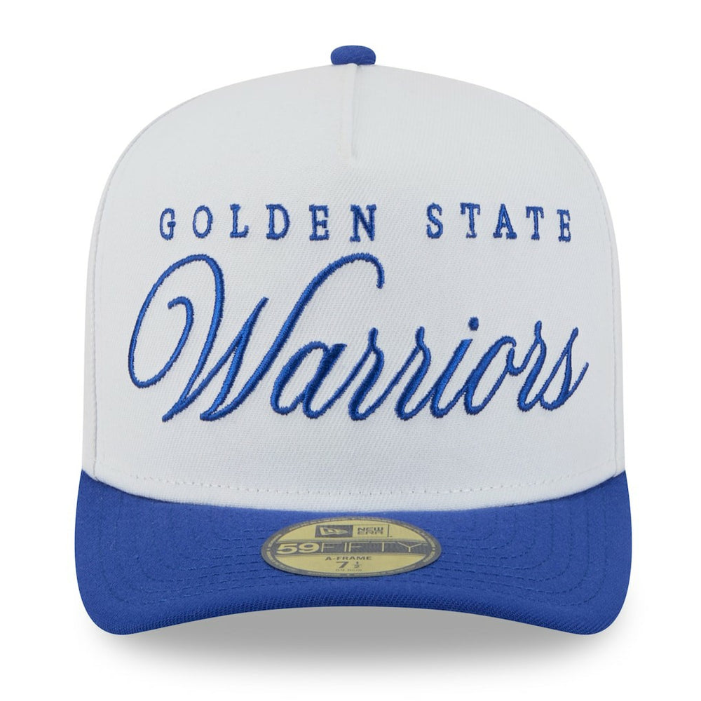 Golden State Warriors 2025 NBA Draft A-Frame 59FIFTY Fitted Hat White/Royal - NBA