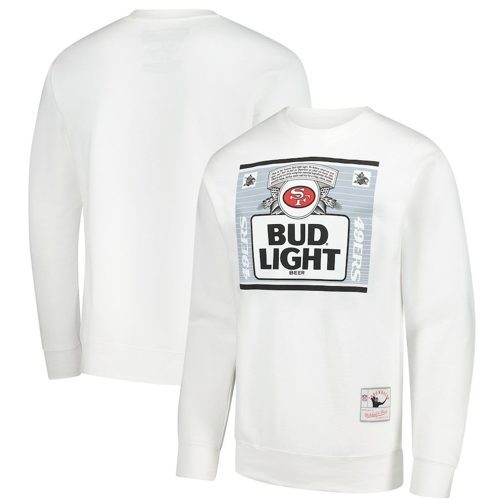 San Francisco 49ers x Bud Light The Crest Pullover Sweatshirt White | Mitchell & Ness