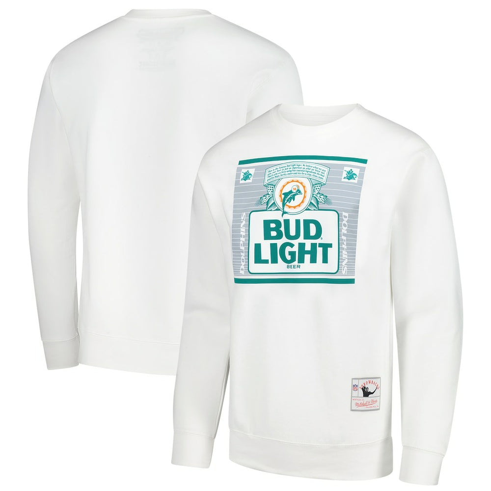 Miami Dolphins x Bud Light The Crest Pullover Sweatshirt White | Mitchell & Ness
