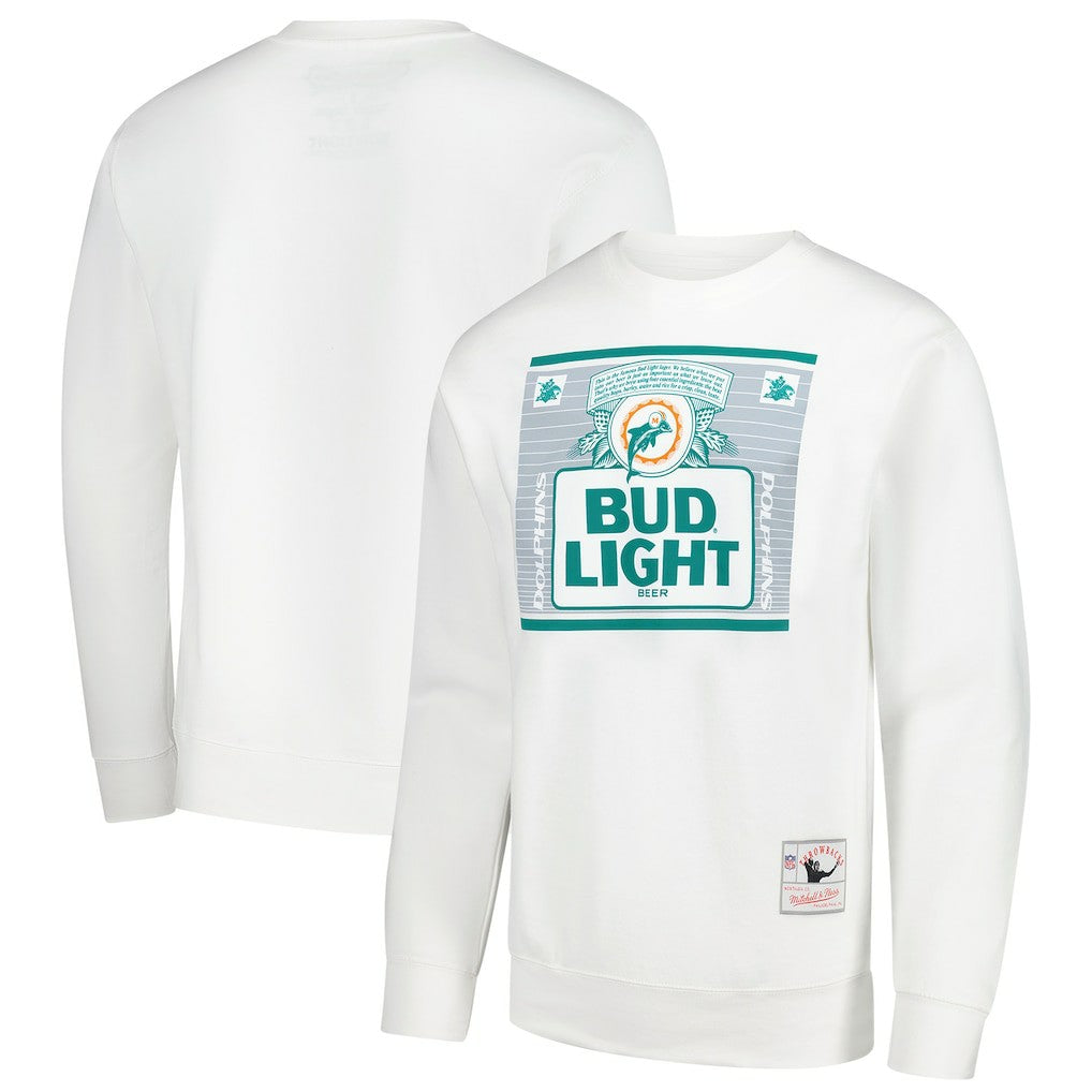 Miami Dolphins x Bud Light The Crest Pullover Sweatshirt White | Mitchell & Ness