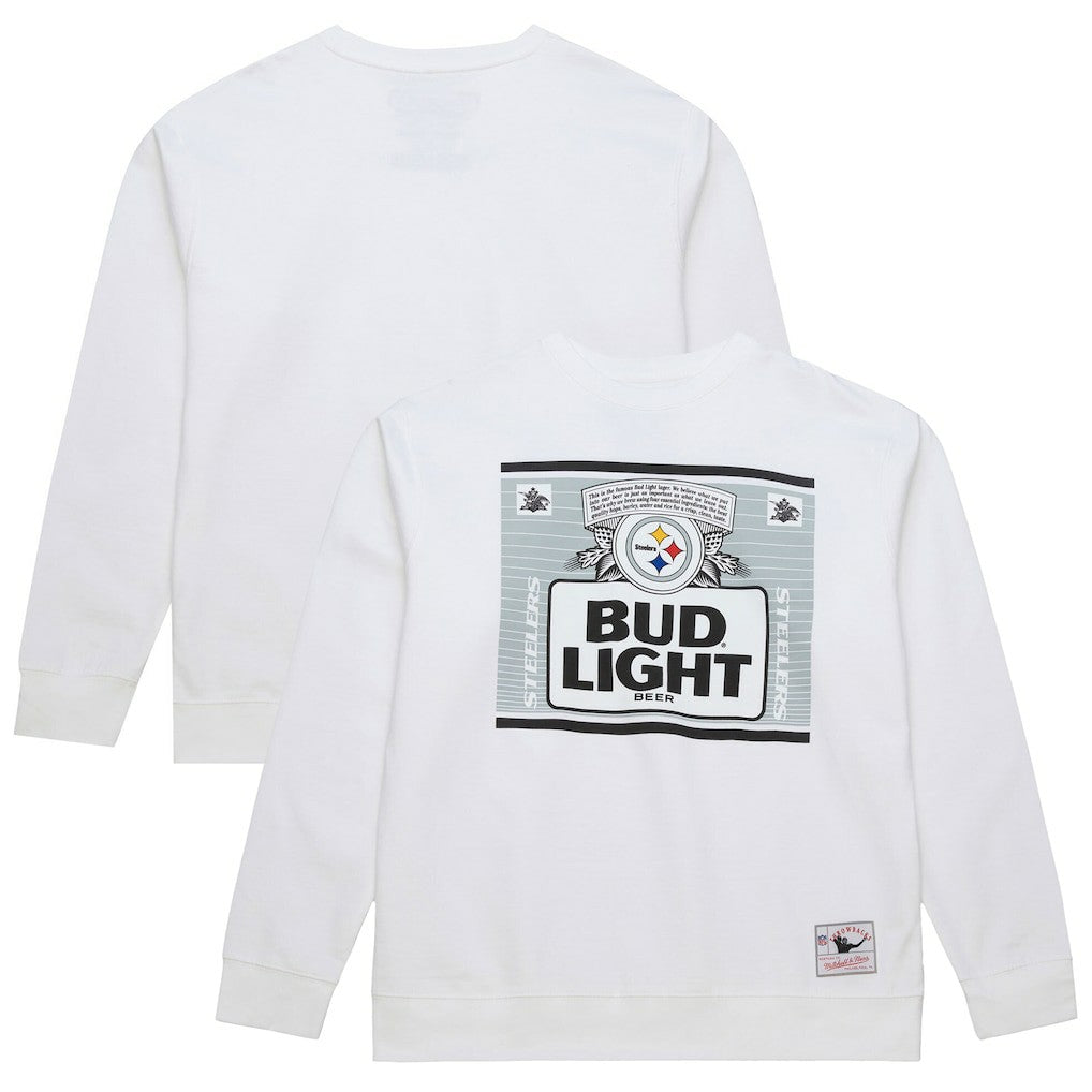 Pittsburgh Steelers x Bud Light The Crest Pullover Sweatshirt White | Mitchell & Ness
