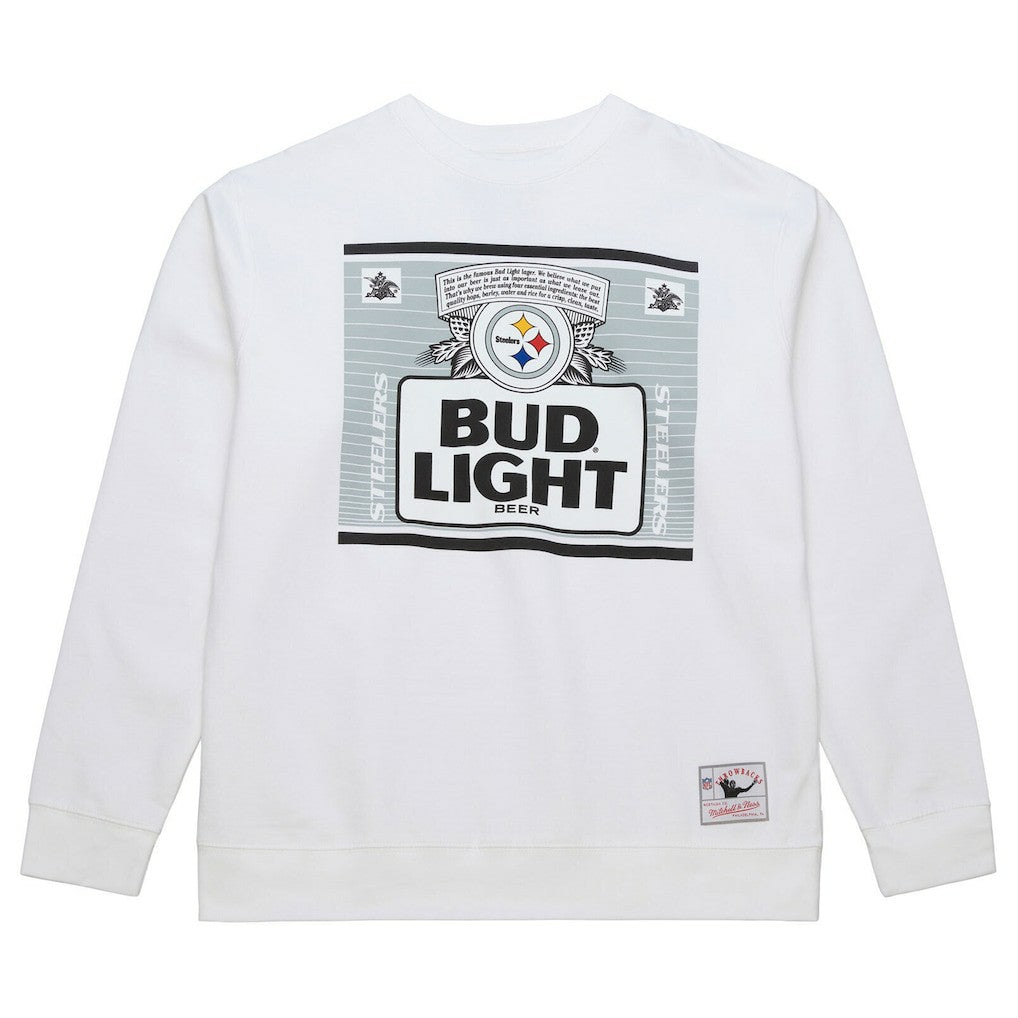 Pittsburgh Steelers x Bud Light The Crest Pullover Sweatshirt White | Mitchell & Ness