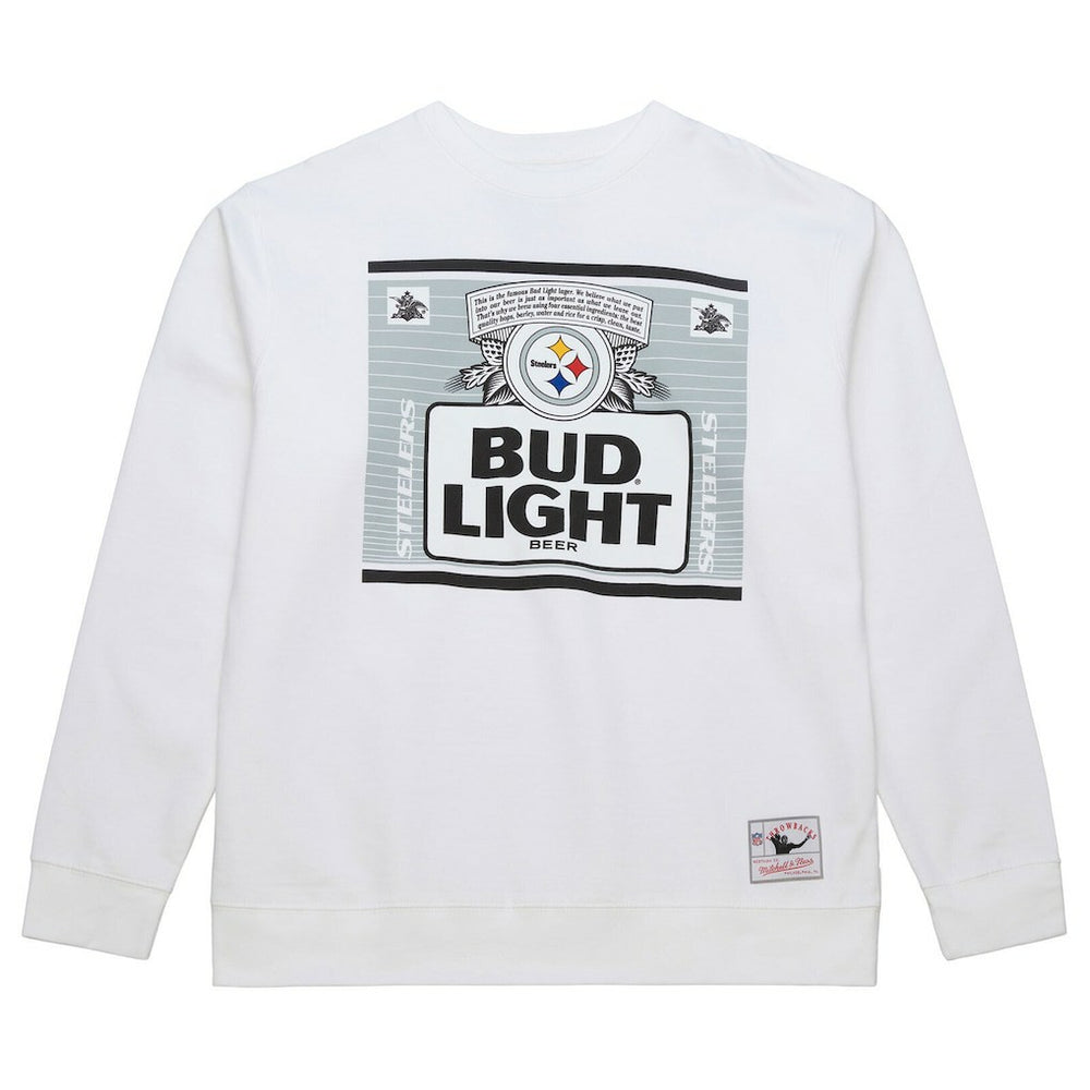 Pittsburgh Steelers x Bud Light The Crest Pullover Sweatshirt White | Mitchell & Ness