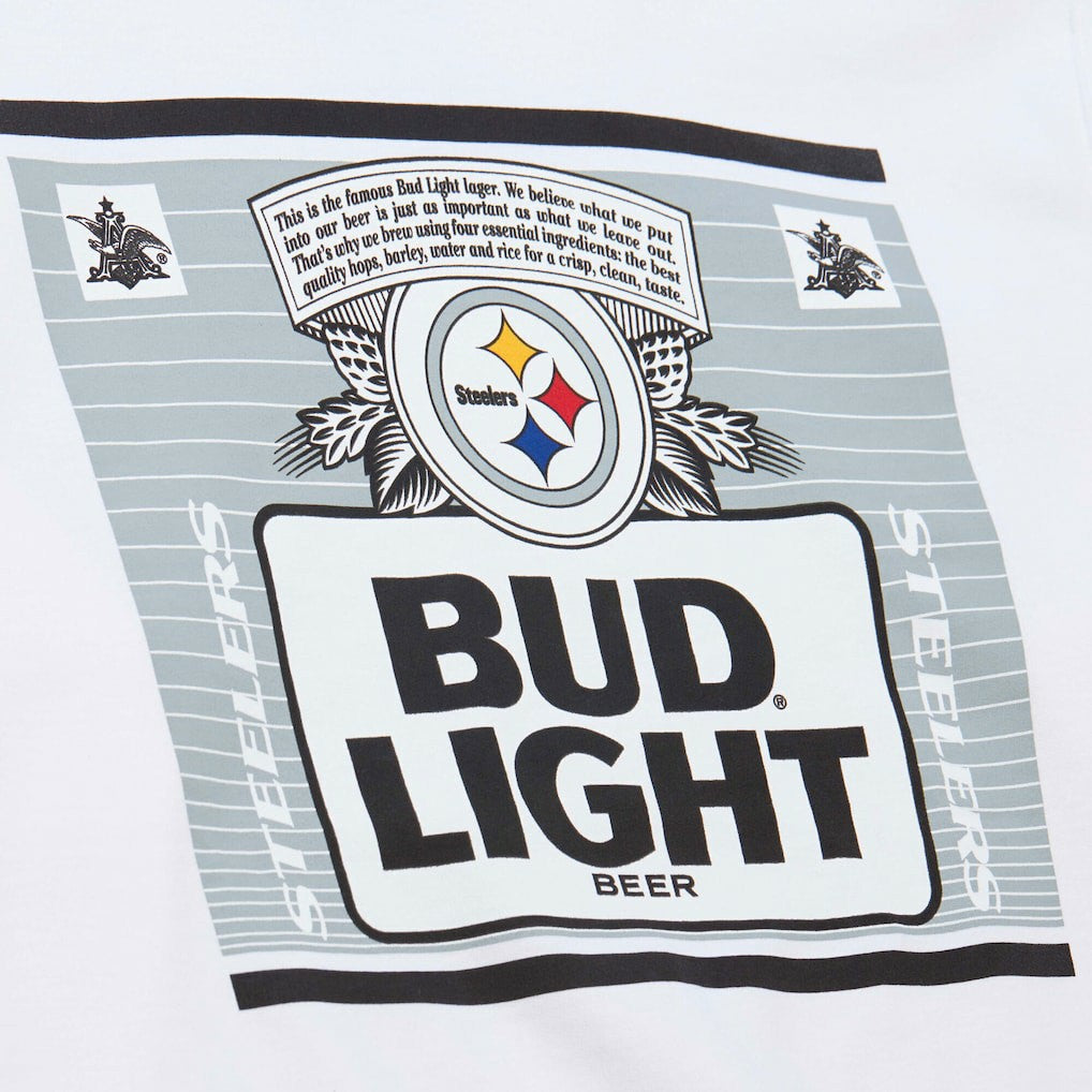 Pittsburgh Steelers x Bud Light The Crest Pullover Sweatshirt White | Mitchell & Ness