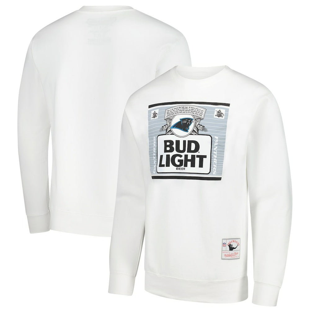Carolina Panthers x Bud Light The Crest Pullover Sweatshirt White | Mitchell & Ness