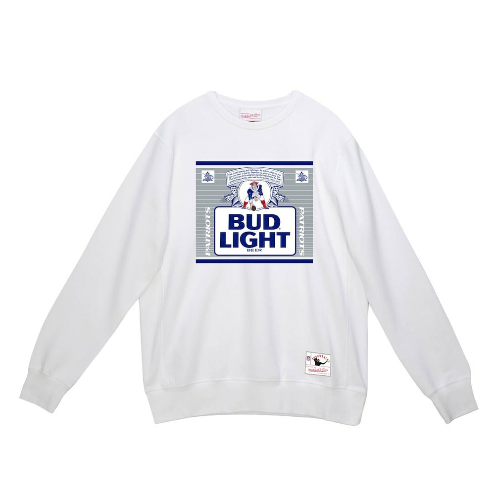 New England Patriots x Bud Light The Crest Pullover Sweatshirt White | Mitchell & Ness