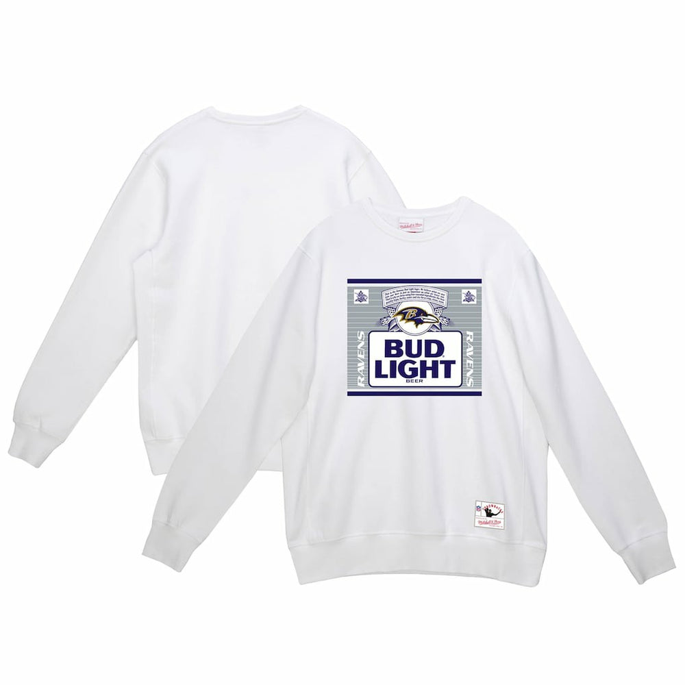 Baltimore Ravens x Bud Light The Crest Pullover Sweatshirt White | Mitchell & Ness