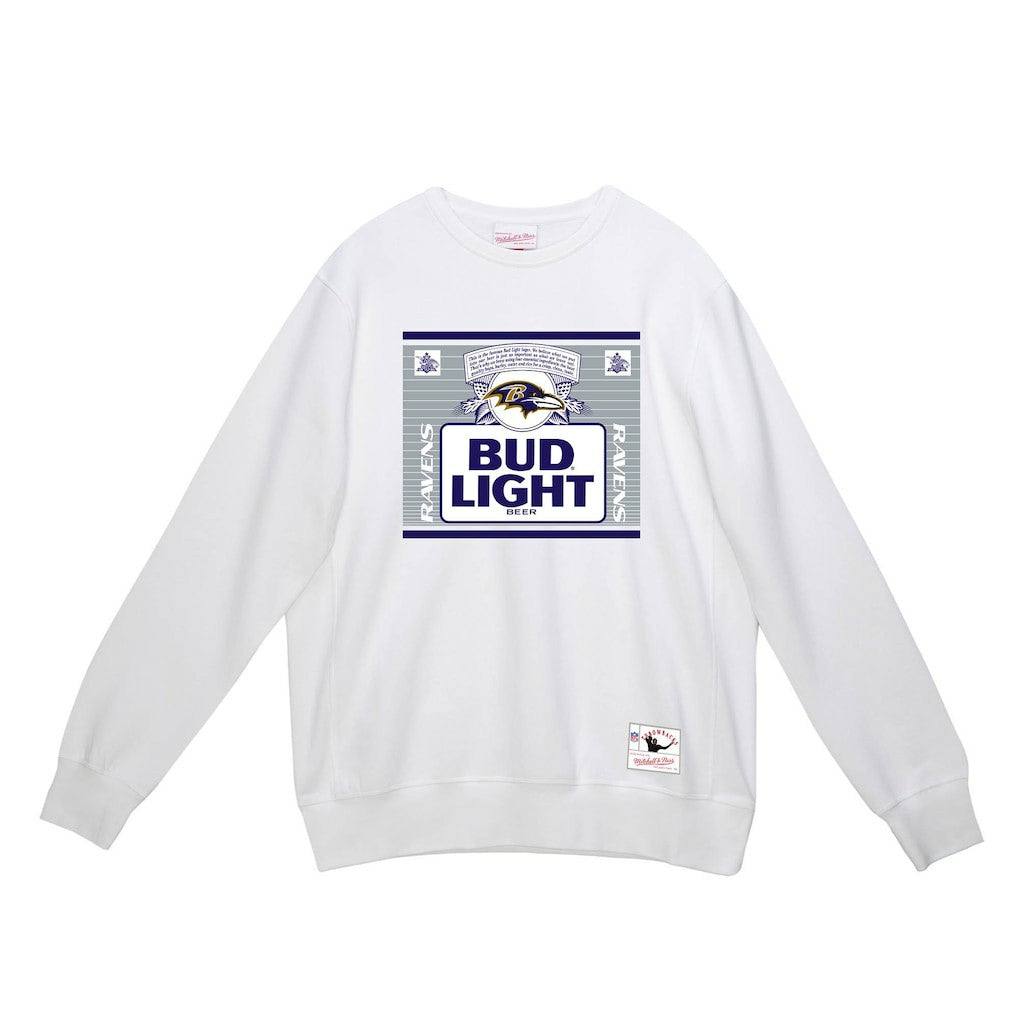Baltimore Ravens x Bud Light The Crest Pullover Sweatshirt White | Mitchell & Ness