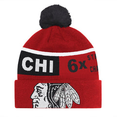 Chicago Blackhawks Starter Chyron Commemorative Cuffed Knit Hat with Pom - Red - NHL