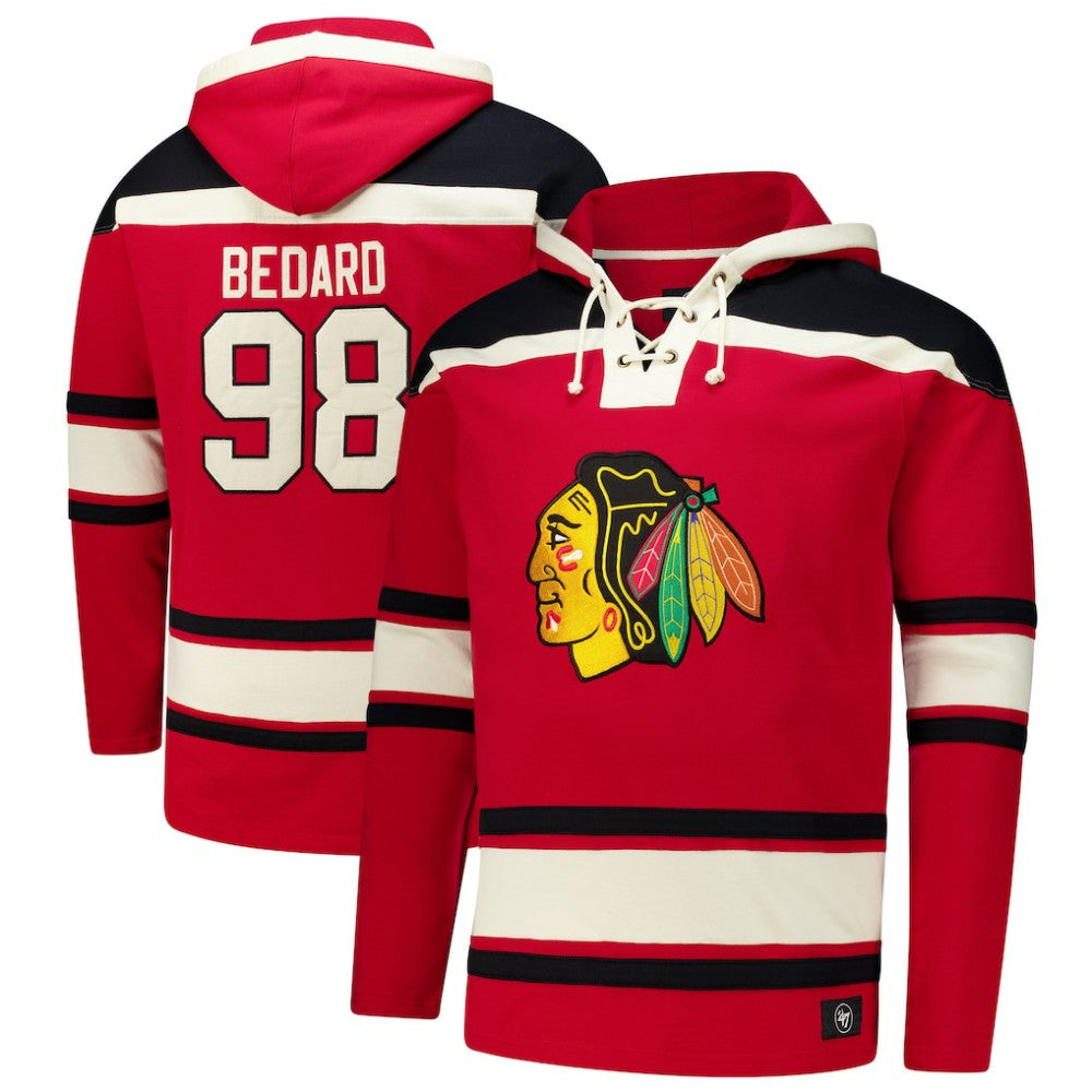 Connor Bedard Chicago Blackhawks '47 Big & Tall Lace-up Pullover Hoodie - Red - NHL
