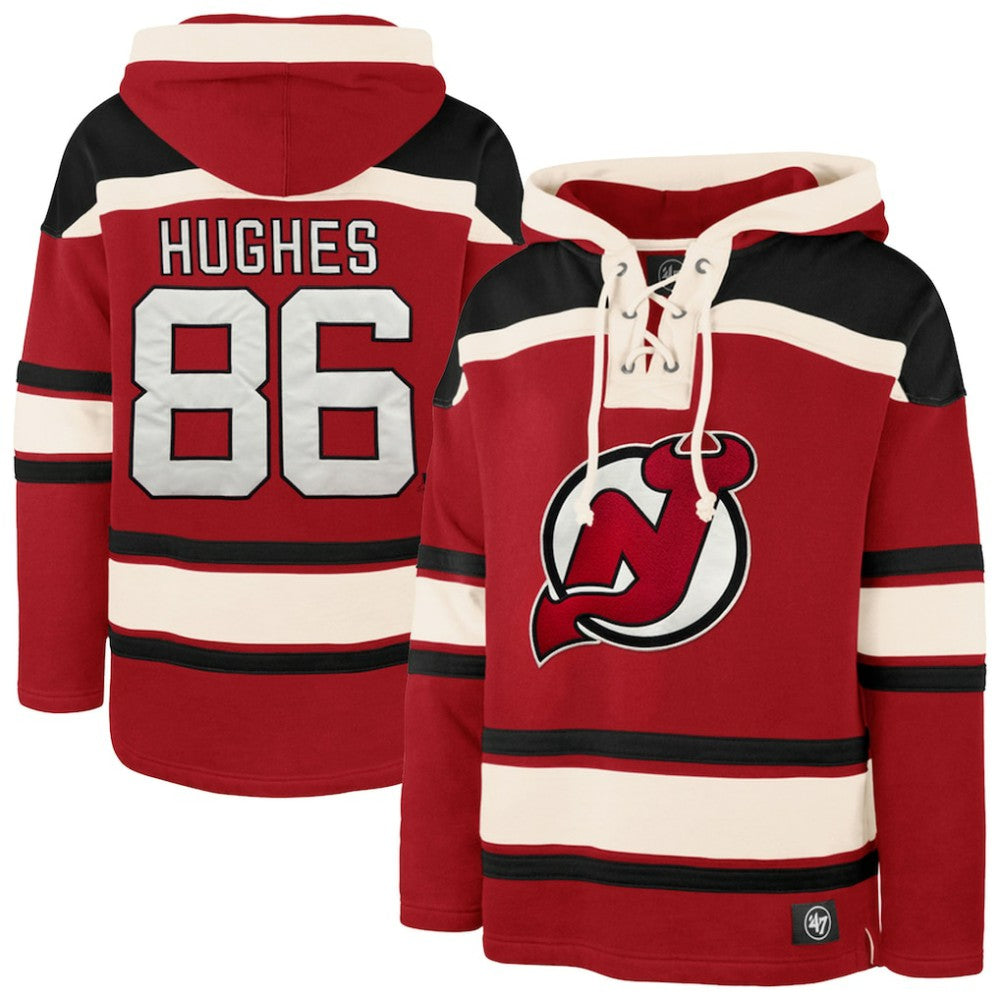 Jack Hughes New Jersey Devils '47 Big & Tall Lace-up Pullover Hoodie - Red - NHL