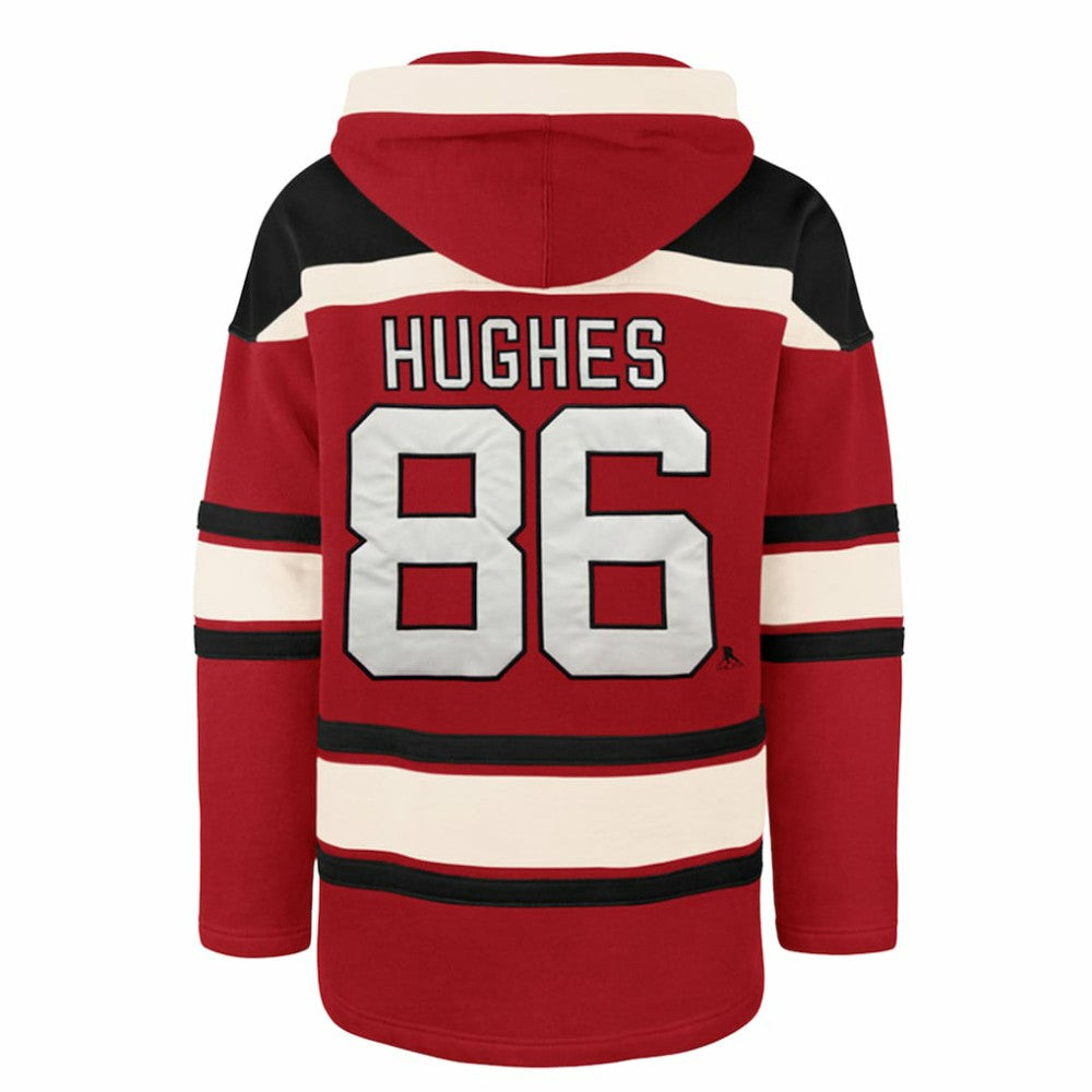 Jack Hughes New Jersey Devils '47 Big & Tall Lace-up Pullover Hoodie - Red - NHL