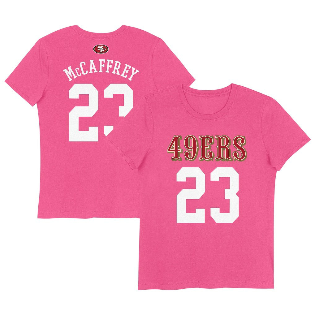 Christian McCaffrey San Francisco 49ers Girls Youth Player Name & Number T-Shirt Pink | NFL