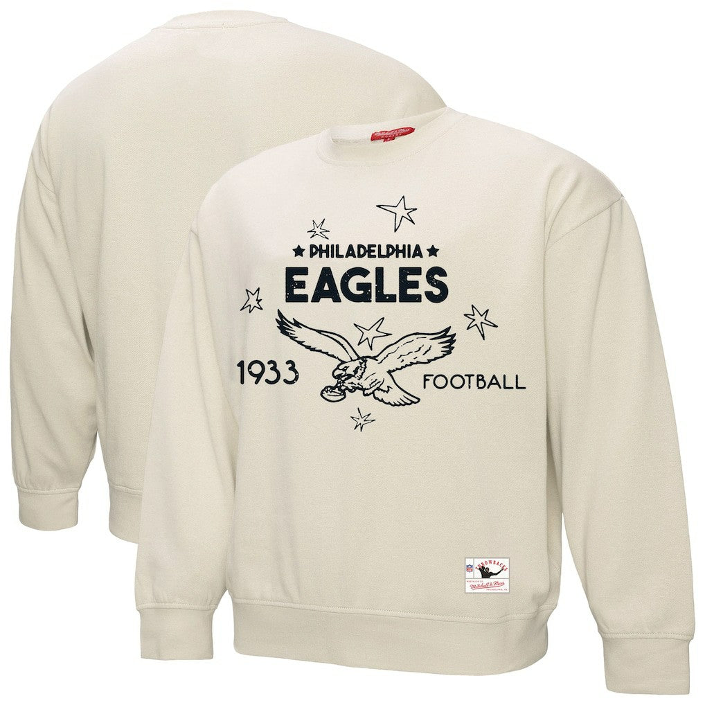 Philadelphia Eagles Women's Shooting Stars Pullover Sweatshirt Cream | Mitchell & Ness