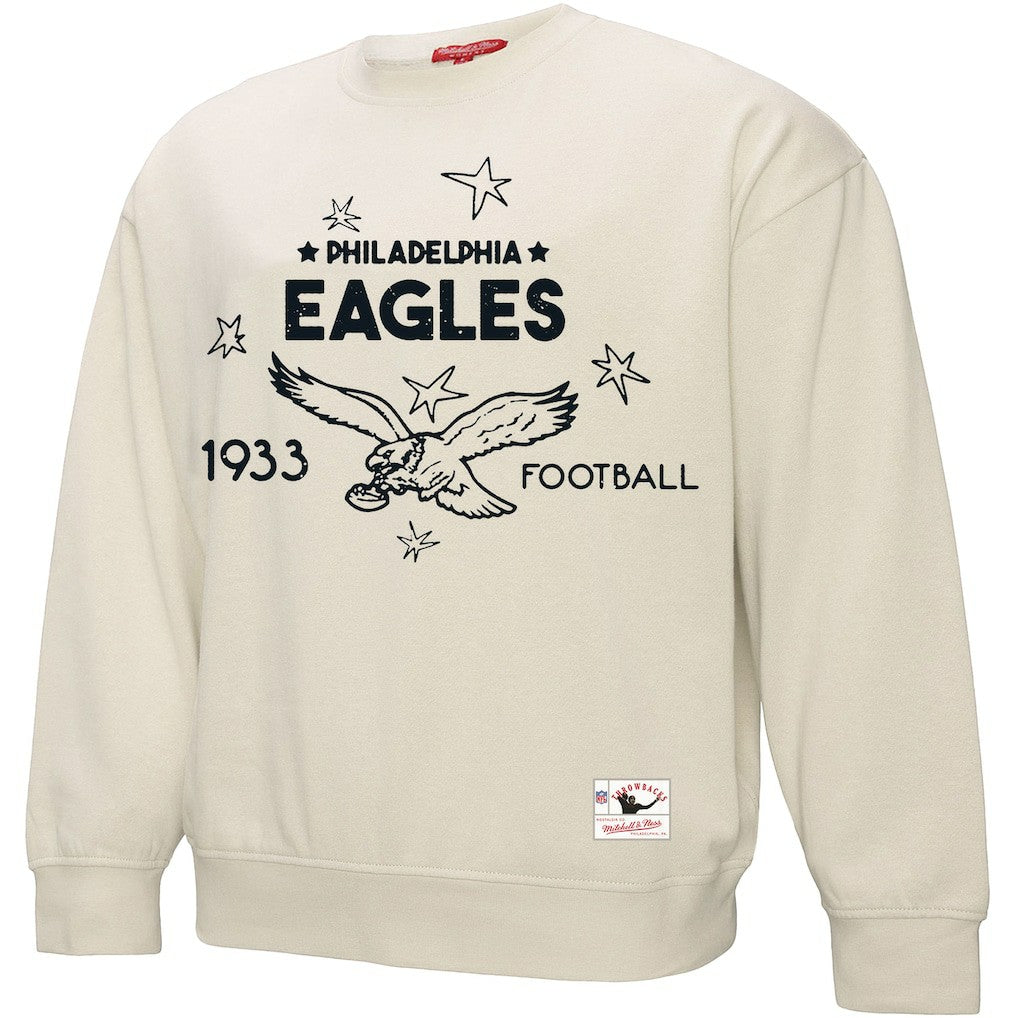 Philadelphia Eagles Women's Shooting Stars Pullover Sweatshirt Cream | Mitchell & Ness