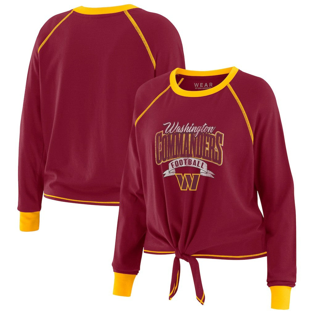 Washington Commanders WEAR by Erin Andrews Women's Plus Size Tie-Front Long Sleeve Top Burgundy/Gold | NFL