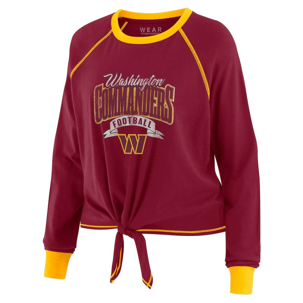Washington Commanders WEAR by Erin Andrews Women's Plus Size Tie-Front Long Sleeve Top Burgundy/Gold | NFL