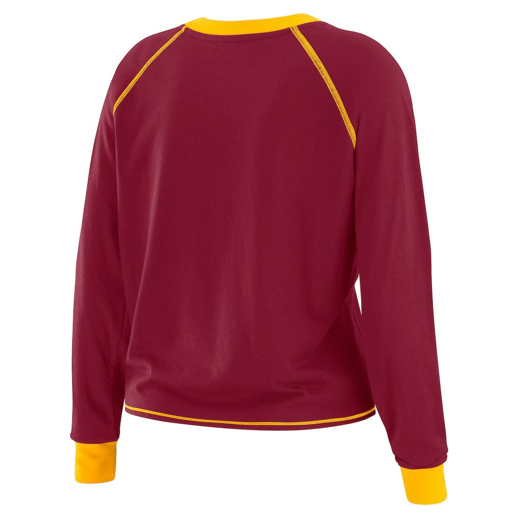 Washington Commanders WEAR by Erin Andrews Women's Plus Size Tie-Front Long Sleeve Top Burgundy/Gold | NFL