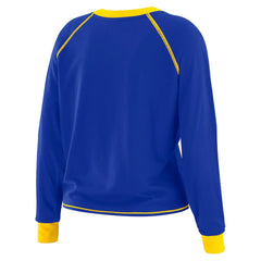 Los Angeles Rams WEAR by Erin Andrews Women's Plus Size Tie-Front Long Sleeve Top Royal/Gold | NFL