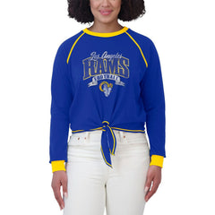 Los Angeles Rams WEAR by Erin Andrews Women's Plus Size Tie-Front Long Sleeve Top Royal/Gold | NFL