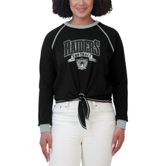 Las Vegas Raiders WEAR by Erin Andrews Women's Plus Size Tie-Front Long Sleeve Top Black/Gray | NFL