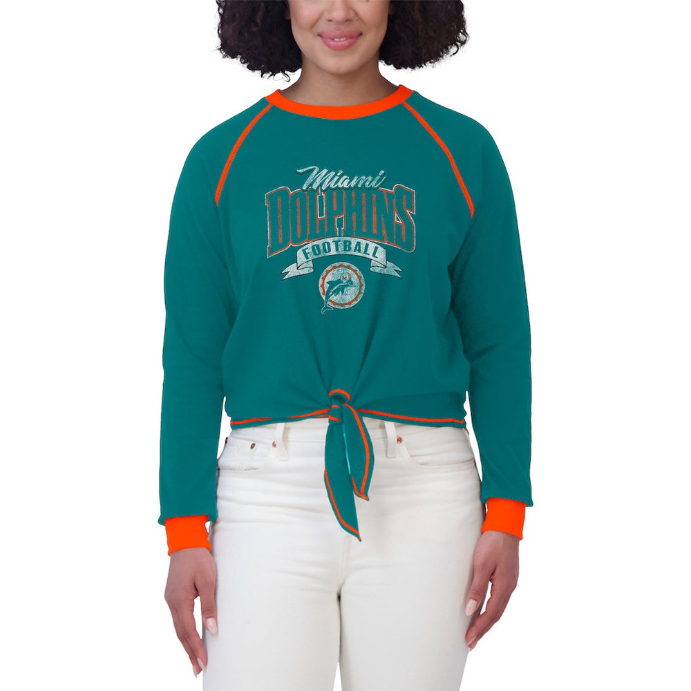 Miami Dolphins WEAR by Erin Andrews Women's Plus Size Tie-Front Long Sleeve Top Aqua/Orange | NFL