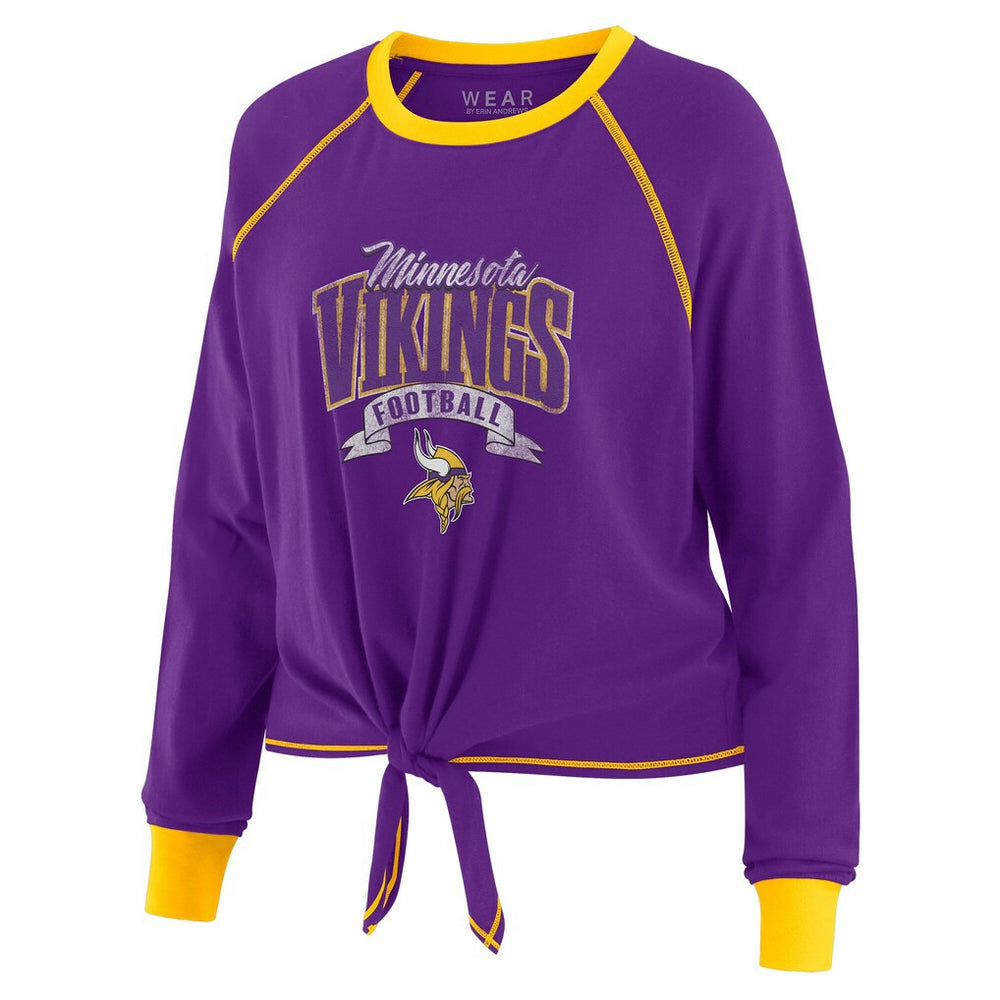 Minnesota Vikings WEAR by Erin Andrews Women's Plus Size Tie-Front Long Sleeve Top Purple/Yellow | NFL