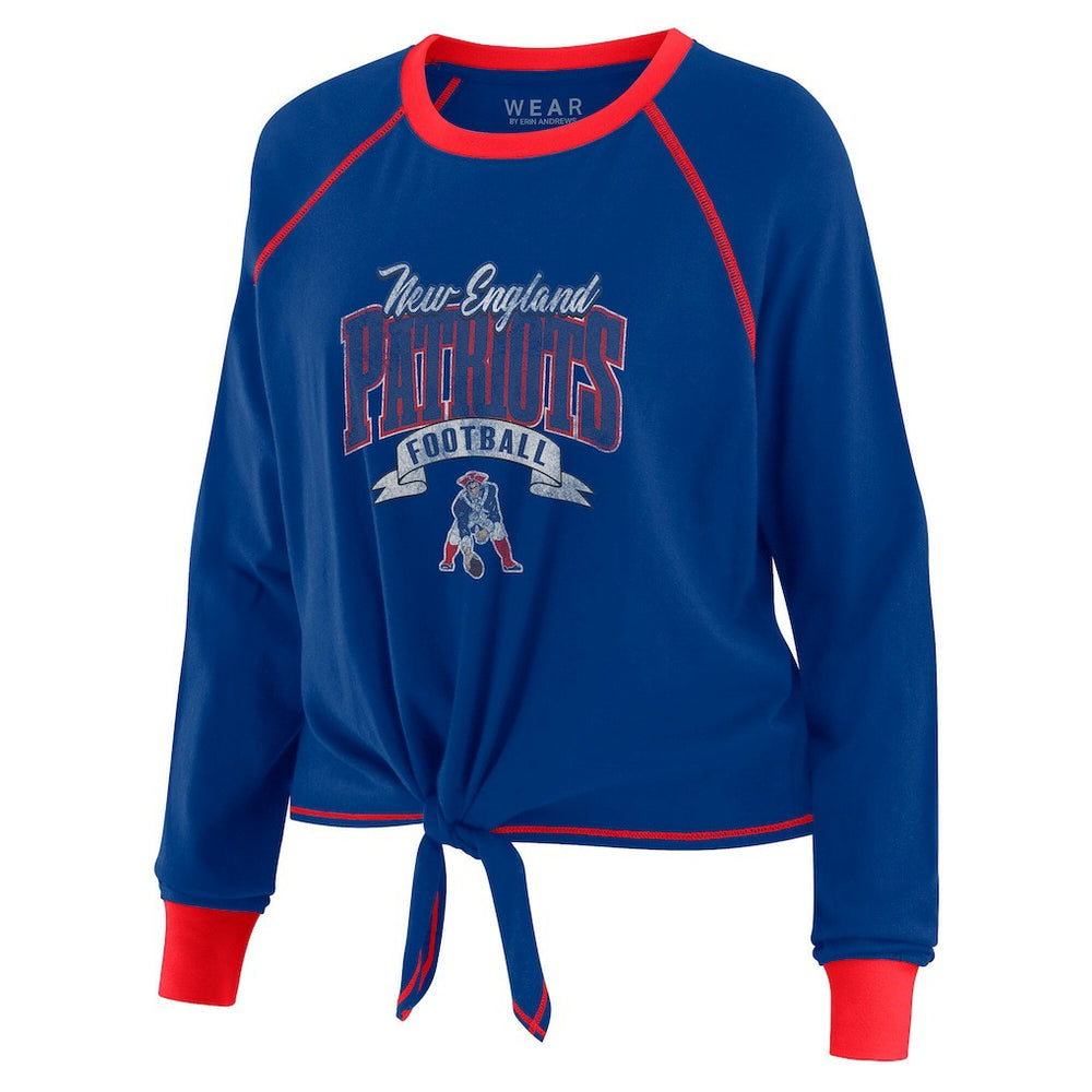New England Patriots WEAR by Erin Andrews Women's Plus Size Tie-Front Long Sleeve Top Royal/Red | NFL