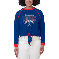 New England Patriots WEAR by Erin Andrews Women's Plus Size Tie-Front Long Sleeve Top Royal/Red | NFL