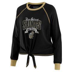 New Orleans Saints WEAR by Erin Andrews Women's Plus Size Tie-Front Long Sleeve Top Black/Gold | NFL