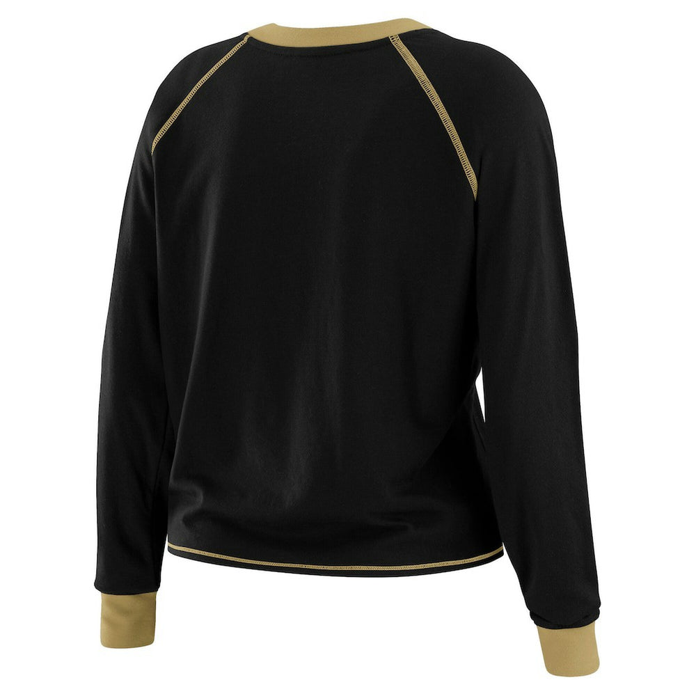 New Orleans Saints WEAR by Erin Andrews Women's Plus Size Tie-Front Long Sleeve Top Black/Gold | NFL