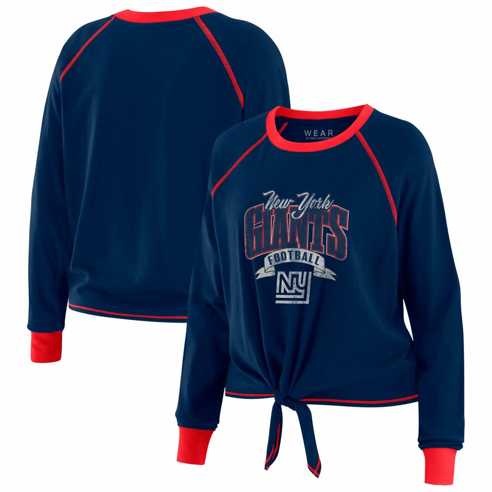 New York Giants WEAR by Erin Andrews Women's Plus Size Tie-Front Long Sleeve Top Royal/Red | NFL