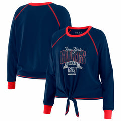 New York Giants WEAR by Erin Andrews Women's Plus Size Tie-Front Long Sleeve Top Royal/Red | NFL