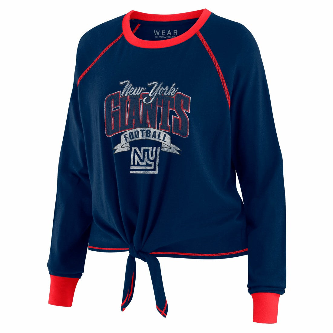 New York Giants WEAR by Erin Andrews Women's Plus Size Tie-Front Long Sleeve Top Royal/Red | NFL