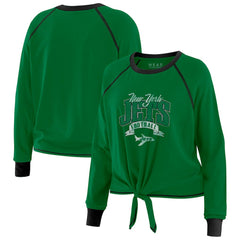 New York Jets WEAR by Erin Andrews Women's Plus Size Tie-Front Long Sleeve Top Green/Black | NFL
