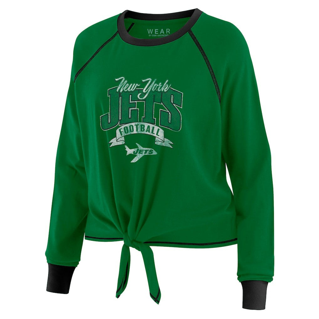 New York Jets WEAR by Erin Andrews Women's Plus Size Tie-Front Long Sleeve Top Green/Black | NFL