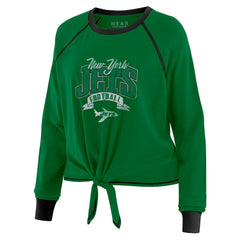 New York Jets WEAR by Erin Andrews Women's Plus Size Tie-Front Long Sleeve Top Green/Black | NFL