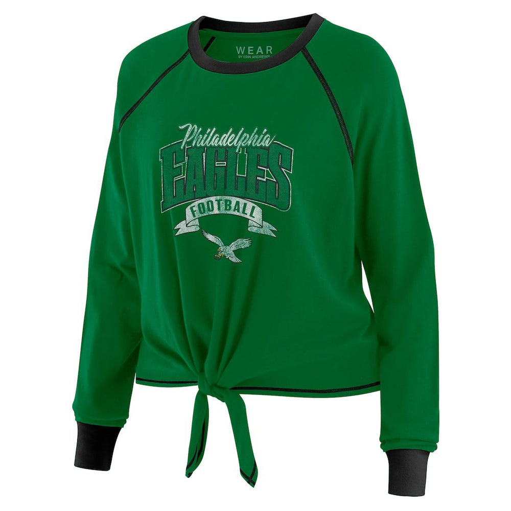 Philadelphia Eagles WEAR by Erin Andrews Women's Plus Size Tie-Front Long Sleeve Top Green/Black | NFL