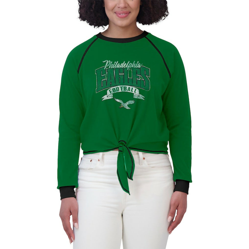 Philadelphia Eagles WEAR by Erin Andrews Women's Plus Size Tie-Front Long Sleeve Top Green/Black | NFL